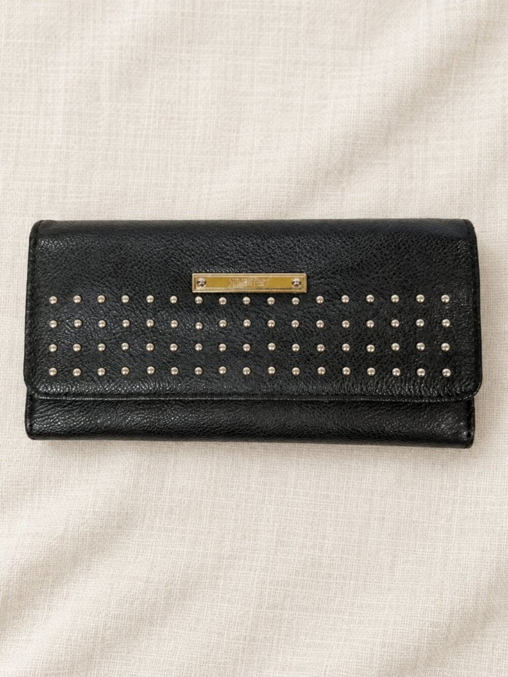 Nine West Black Studded Envelope Wallet Clutch Faux Leather